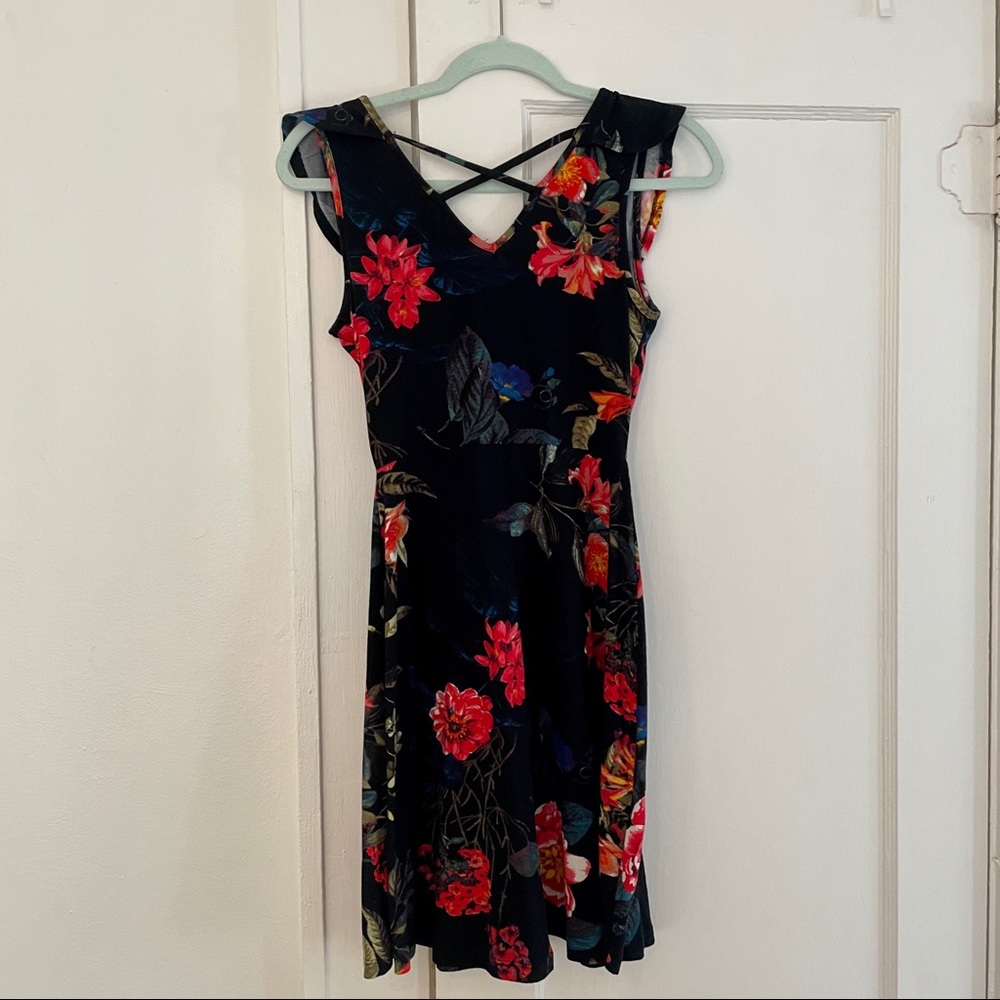Hot Kiss black floral faux wrap dress, sz S